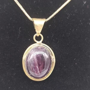 Amethyst Brass Pendant Cabochon Cut Healing Crystal