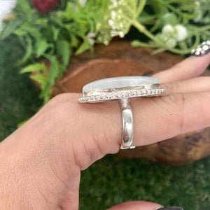 Moonstone Crystal Silver Plated Adjustable Statement Ring
