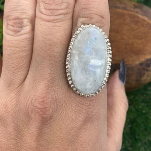 Moonstone Crystal Silver Plated Adjustable Statement Ring