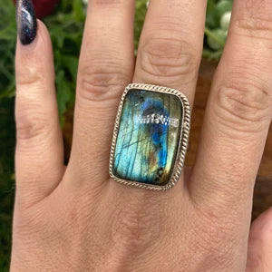 Labradorite Crystal Silver Plated Adjustable Statement Ring