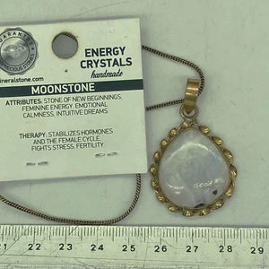 Moonstone Brass Pendant Cabochon Cut Healing Crystal