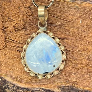 Moonstone Brass Pendant Cabochon Cut Healing Crystal