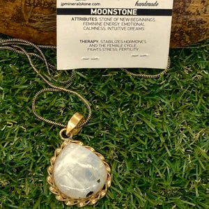 Moonstone Brass Pendant Cabochon Cut Healing Crystal