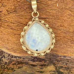 Moonstone Brass Pendant Cabochon Cut Healing Crystal
