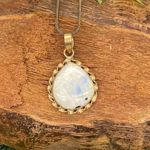 Moonstone Brass Pendant Cabochon Cut Healing Crystal