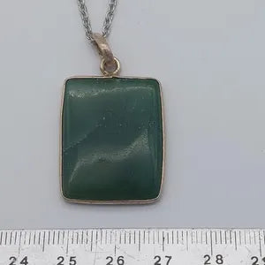 Green Aventurine Crystal Necklace, Cabochon Cut, Silver 925