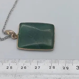 Green Aventurine Crystal Necklace, Cabochon Cut, Silver 925