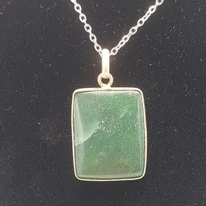 Green Aventurine Crystal Necklace, Cabochon Cut, Silver 925