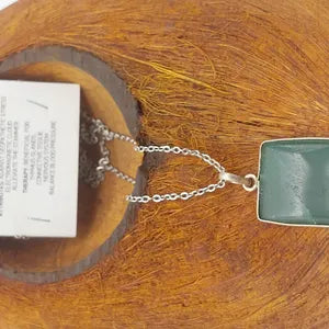 Green Aventurine Crystal Necklace, Cabochon Cut, Silver 925