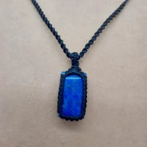 Lapis Lazuli Macrame Necklace, Blue Crystal Wrapped Woven Necklace, Gemstone Necklace