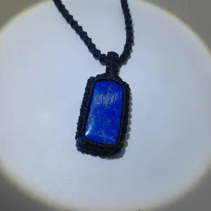 Lapis Lazuli Macrame Necklace, Blue Crystal Wrapped Woven Necklace, Gemstone Necklace