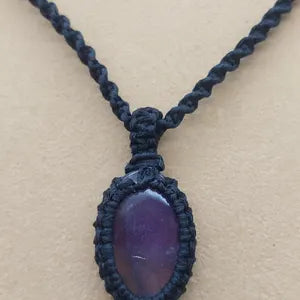 Amethyst Crystal Macrame Necklace, Purple Stone Woven Necklace, Healing Crystals