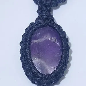 Amethyst Crystal Macrame Necklace, Purple Stone Woven Necklace, Healing Crystals