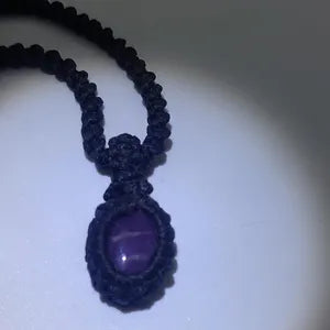 Amethyst Crystal Macrame Necklace, Purple Stone Handmade Necklace, Gemstone Necklace