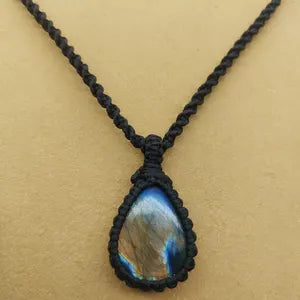 Labradorite Macrame Necklace, Flashy Crystal Handmade Wrapped Necklace, Protection Gift Ideas