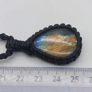 Labradorite Macrame Necklace, Flashy Crystal Handmade Wrapped Necklace, Protection Gift Ideas