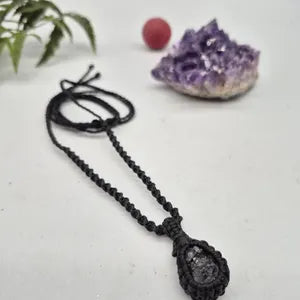 Black Tourmaline Rough Stone Macrame Necklace, Protection Necklace