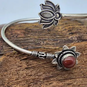 Carnelian Crystal Cuff Bracelet, Red Gemstone Silver Plated Bangle Bracelet