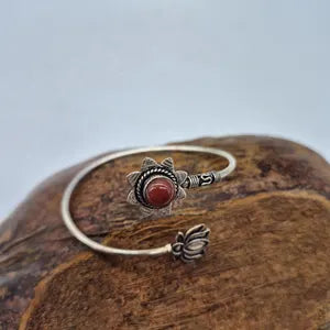 Carnelian Crystal Cuff Bracelet, Red Gemstone Silver Plated Bangle Bracelet
