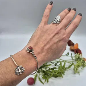 Carnelian Crystal Cuff Bracelet, Red Gemstone Silver Plated Bangle Bracelet
