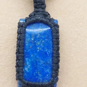 Lapis Lazuli Macrame Necklace, Blue Crystal Wrapped Woven Necklace, Gemstone Necklace