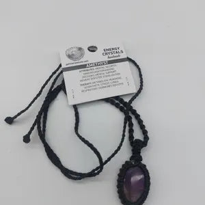 Amethyst Crystal Macrame Necklace, Purple Stone Woven Necklace, Healing Crystals