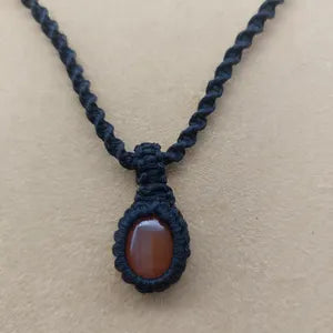 Carnelian Macrame Necklace, Red Crystal Handmade Woven Necklace