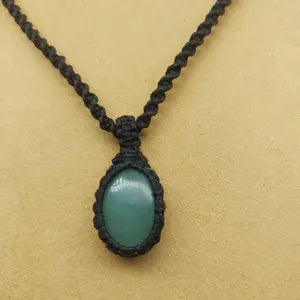 Green Aventurine Macrame Necklace, Lucky Crystal Wrapped Necklace, Green Stone Necklace