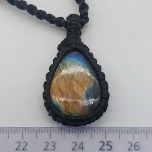 Labradorite Macrame Necklace, Flashy Crystal Handmade Wrapped Necklace, Protection Gift Ideas