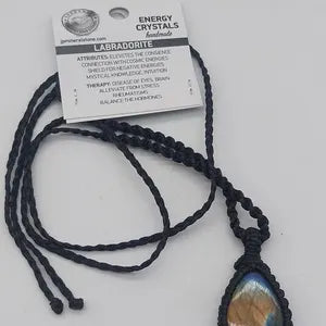 Labradorite Macrame Necklace, Flashy Crystal Handmade Wrapped Necklace, Protection Gift Ideas
