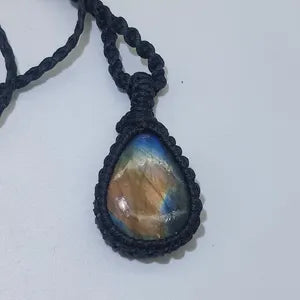 Labradorite Macrame Necklace, Flashy Crystal Handmade Wrapped Necklace, Protection Gift Ideas
