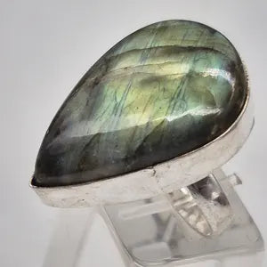 Labradorite Silver Plated Adjustable Ring, Flashy Crystal Ring for Her