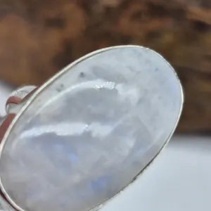 Moonstone Silver Plated Adjustable Ring, White Crystal Ring for Women