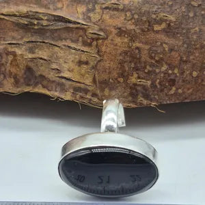 Black Obsidian Silver Plated Adjustable Ring, Crystal Ring