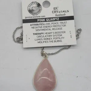 Rose Quartz Silver Bezel Necklace with Steel Chain, Love Crystal Necklace, Birthstone Necklace