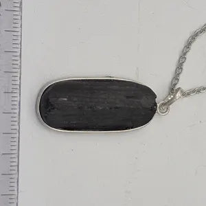 Black Tourmaline Rough Crystal Necklace, Sterling Silver Pendant Necklace with Raw Black Tourmaline and Steel Chain