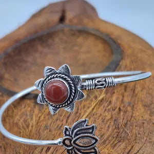 Carnelian Cuff Bracelet – Silver Plated Adjustable Boho Cuff