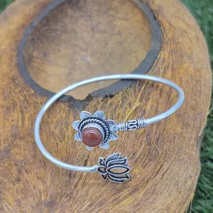 Carnelian Cuff Bracelet – Silver Plated Adjustable Boho Cuff