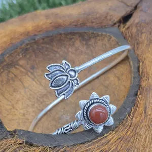Carnelian Cuff Bracelet – Silver Plated Adjustable Boho Cuff