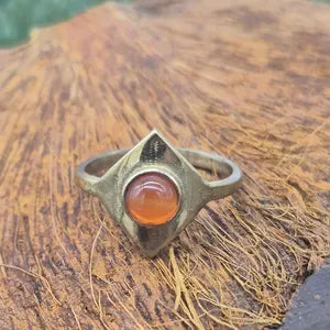 Carnelian Geometrical Brass Adjustable Ring for Women