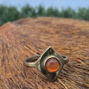 Carnelian Geometrical Brass Adjustable Ring for Women