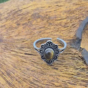 Tiger Eye Ethnic Silver Plated Adjustable Ring for Women