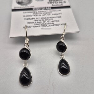 Obsidian Crystal Silver Plated Earrings for Women
