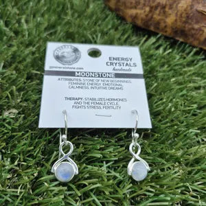 Moonstone Silver Plated Minimal Earrings, Crystal Bohemian Earrings for Her