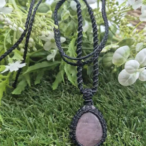 Rose Quartz Crystal Macrame Necklace - Love & Emotional Healing