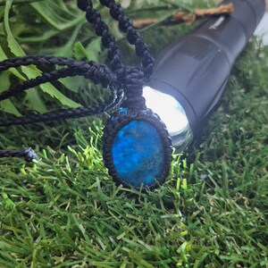 Blue Apatite Macrame Necklace, Blue Crystal Woven Necklace, Gemstone Pendant