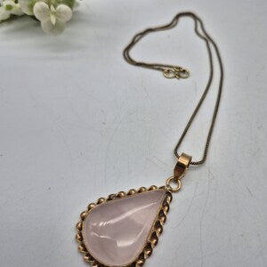 Rose Quartz Brass Pendant