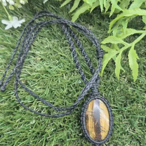 Tiger Eye Macrame Wrapped Necklace - Protection Gift Accessories