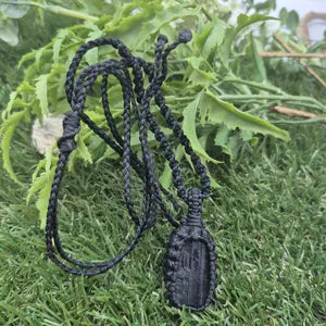 Black Tourmaline Rough Stone Macrame Necklace, Protection Necklace, Handmade Wrapped Black Crystal Necklace
