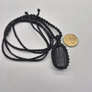 Black Tourmaline Rough Stone Macrame Necklace, Protection Necklace, Handmade Wrapped Black Crystal Necklace